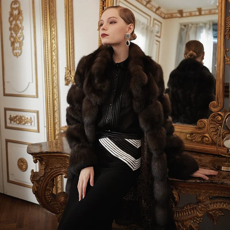 Women's Fur Coat 2223 Trend Natural Long The Sable Mink Fur Outerwear Jackets Trench Coats New in Outdoor Clothes Clothing