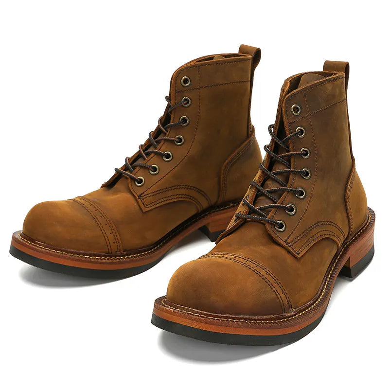 Tooling Work Boots Genuine Leather Luxury Designer Men Shoes Vintage Riding Boots Men Military Boots Men Outdoor Sneakers