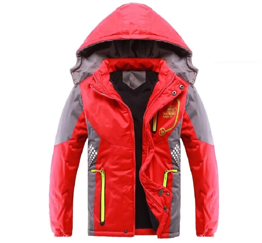 Winter Warm Fleece Padded Thick Child Coat Waterproof Contrast Detachable Hood Zipper Girls Boys Jackets Kids Outfits 3-12 Years - KAISERINC
