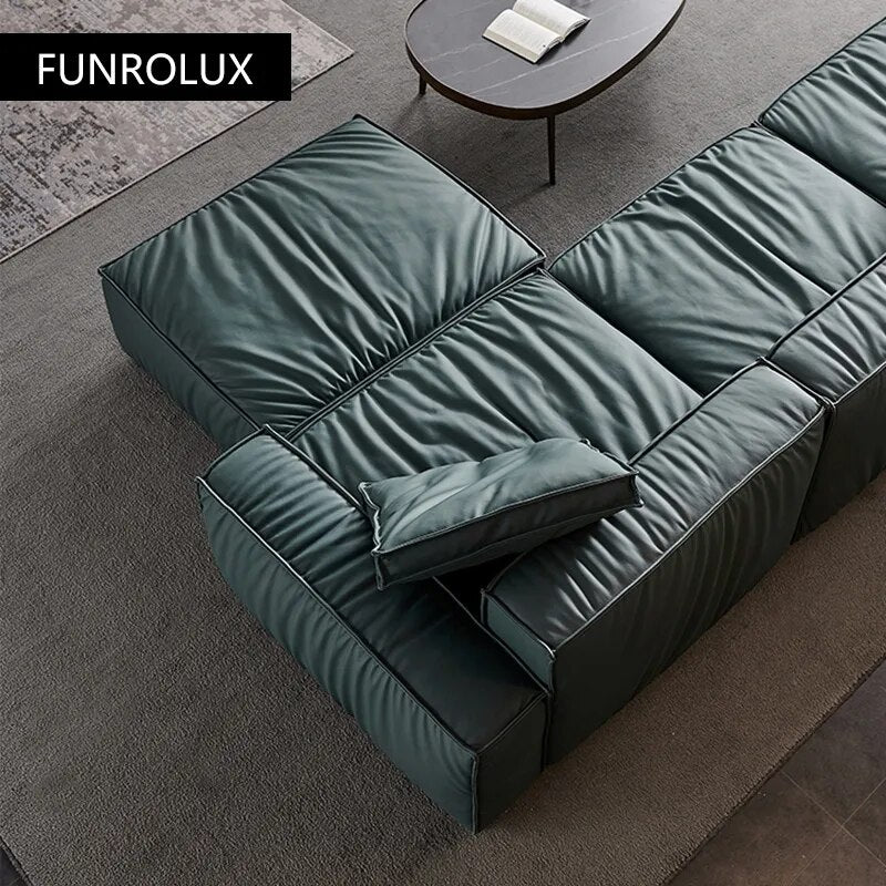 Modern minimalist modern light luxury leather sofa large apartment living room first layer cowhide high-end furniture