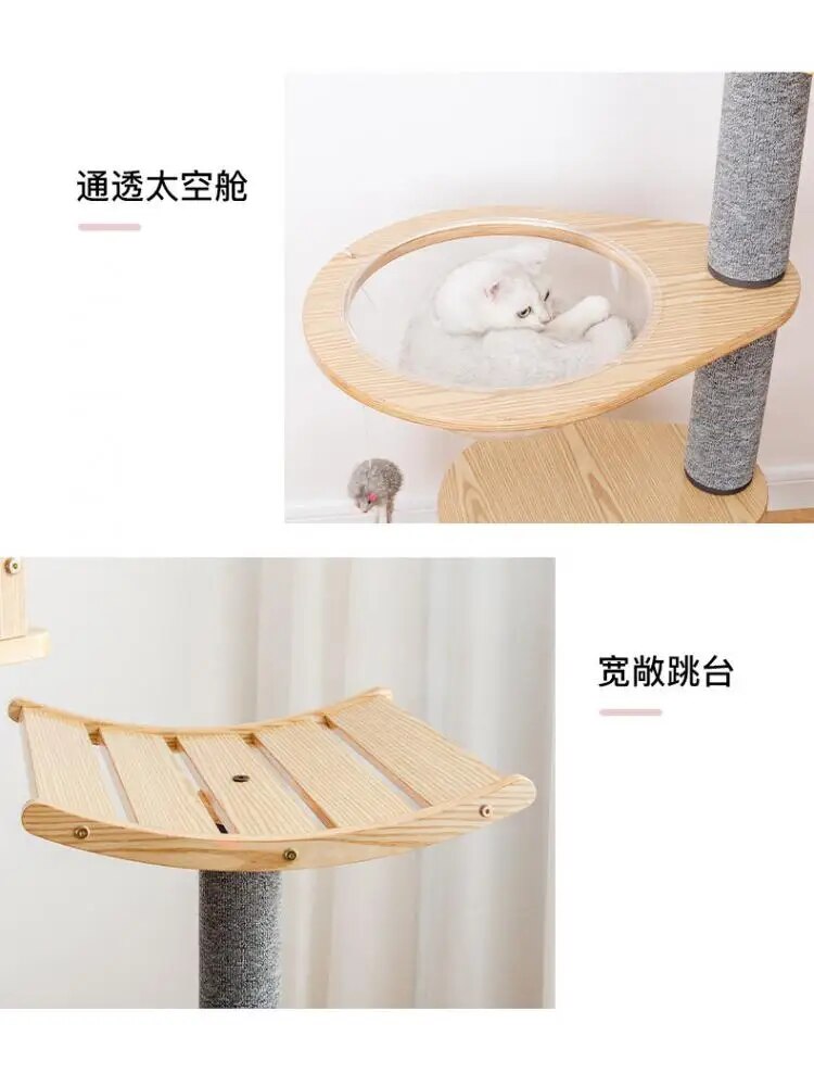 Solid Wood Large Cat Climbing Frame Cat Scratching Board Space Capsule Cat Tree Cat Jumping Platform Cat Crawling Furniture