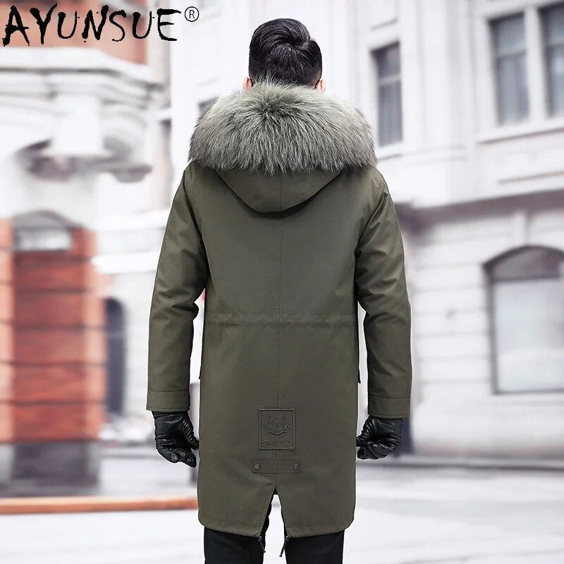 Men's Clothing 2020 Winter Jacket Men Real Rex Rabbit Fur Jackets 100% Raccoon Collar Parka Erkekler Ceket LXR828
