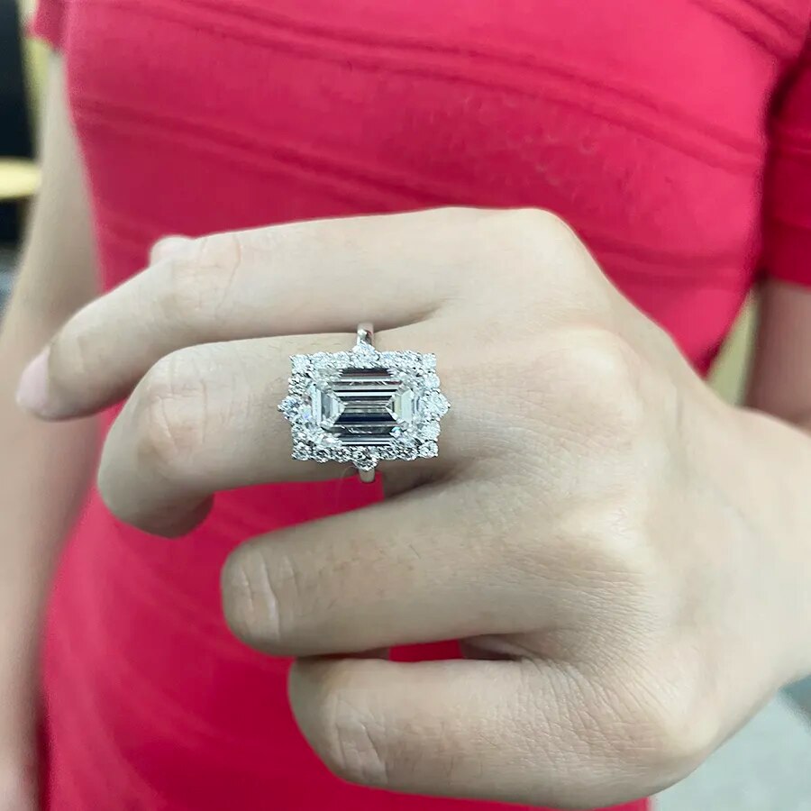 AEAW 14K Yellow Gold Emerald Cut Lab Grown Diamond Engagement Ring 7 Carat CVD diamond ring Lab Diamond Engagement Ring Set IGI