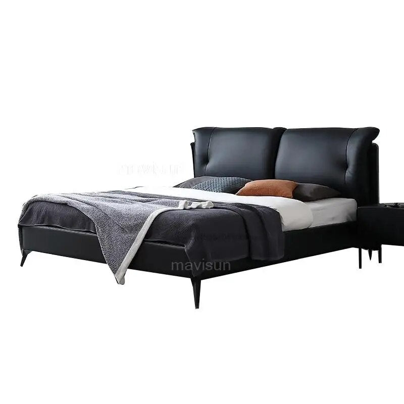 Nordic Modern Leather Bed 2 People For Bedroom Furniture Sets Bad Solid Wood Frame Home Furniture