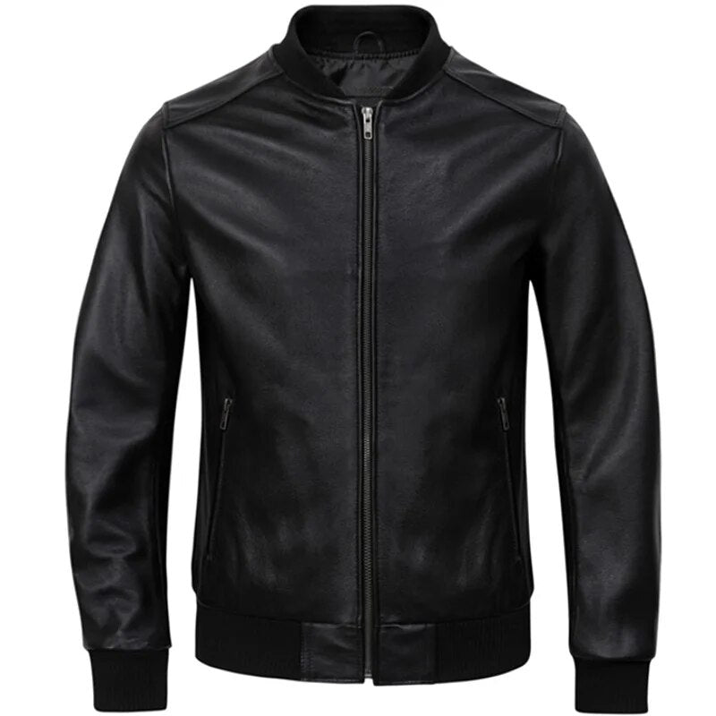 Spring Autumn Thin Mens Genuine Leather Baseball Jacket Male Sheepskin Casual Black Youth Real Coat Plus Size 5XL
