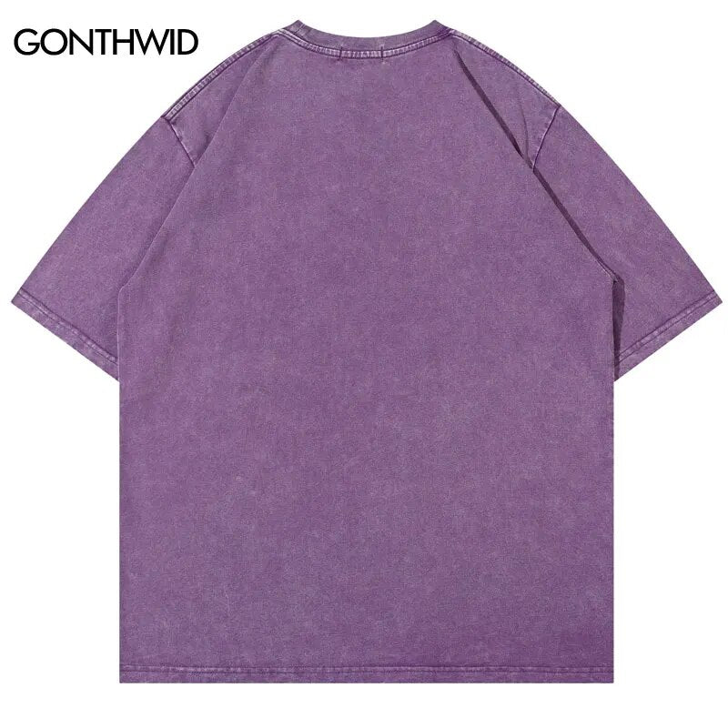Vintage T-Shirt Streetwear Hip Hop Embroidery Star Patch Washed Tshirt 2023 Harajuku Punk Gothic Tee Shirts Fashion Loose Top