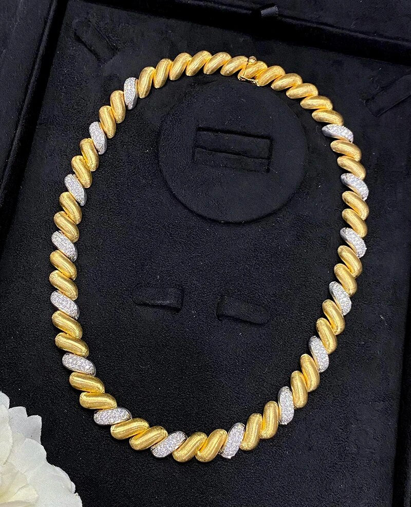 LUOWEND 18K White and Yellow Gold 63.9gram Necklace Luxury Cotton Candy Design Real Natural Diamond Chain for Women Party Fine
