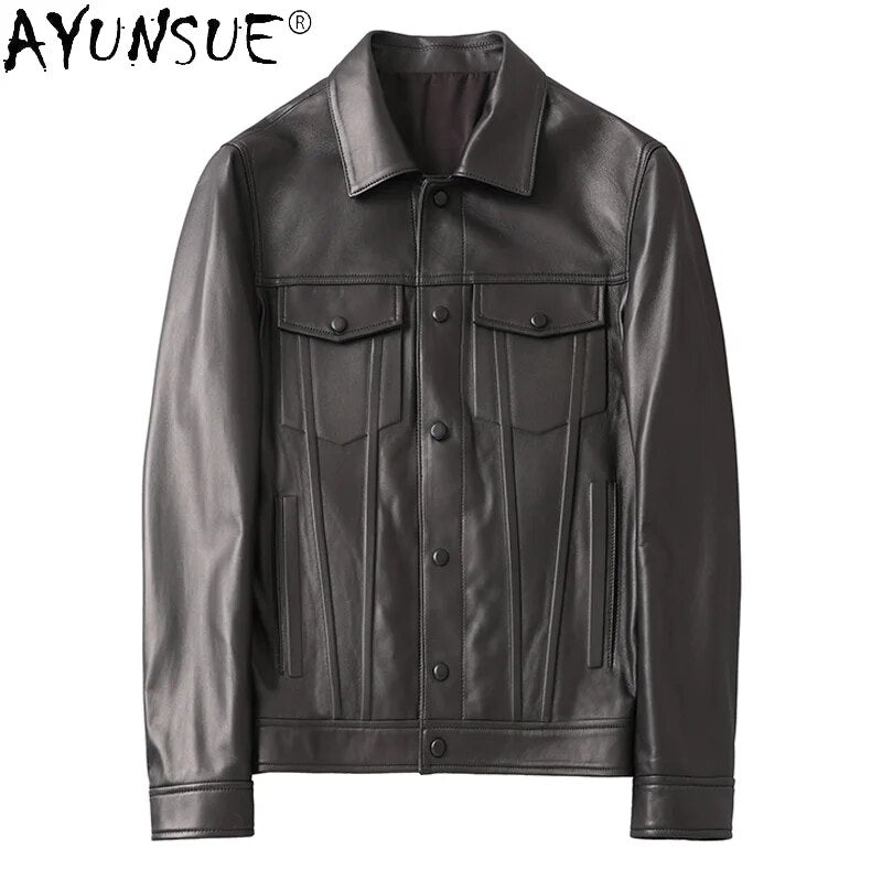 Men Clothing 2024 Men's Jacket Autumn Real Sheepskin Leather Jackets Short Clothes Korean Coat Ropa De Hombre LXR454
