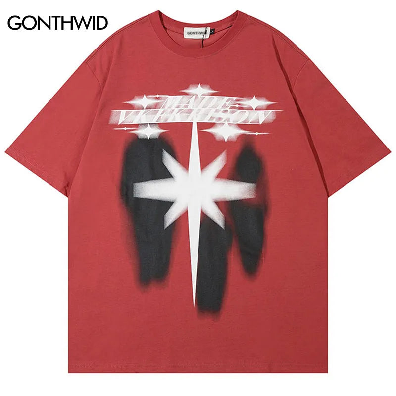 Men Punk Tshirt Hip Hop Shadow Graphic Print Gothic Streetwear T Shirt Harajuku Fashion Loose Tee Shirts 2023 Casual Cotton Top