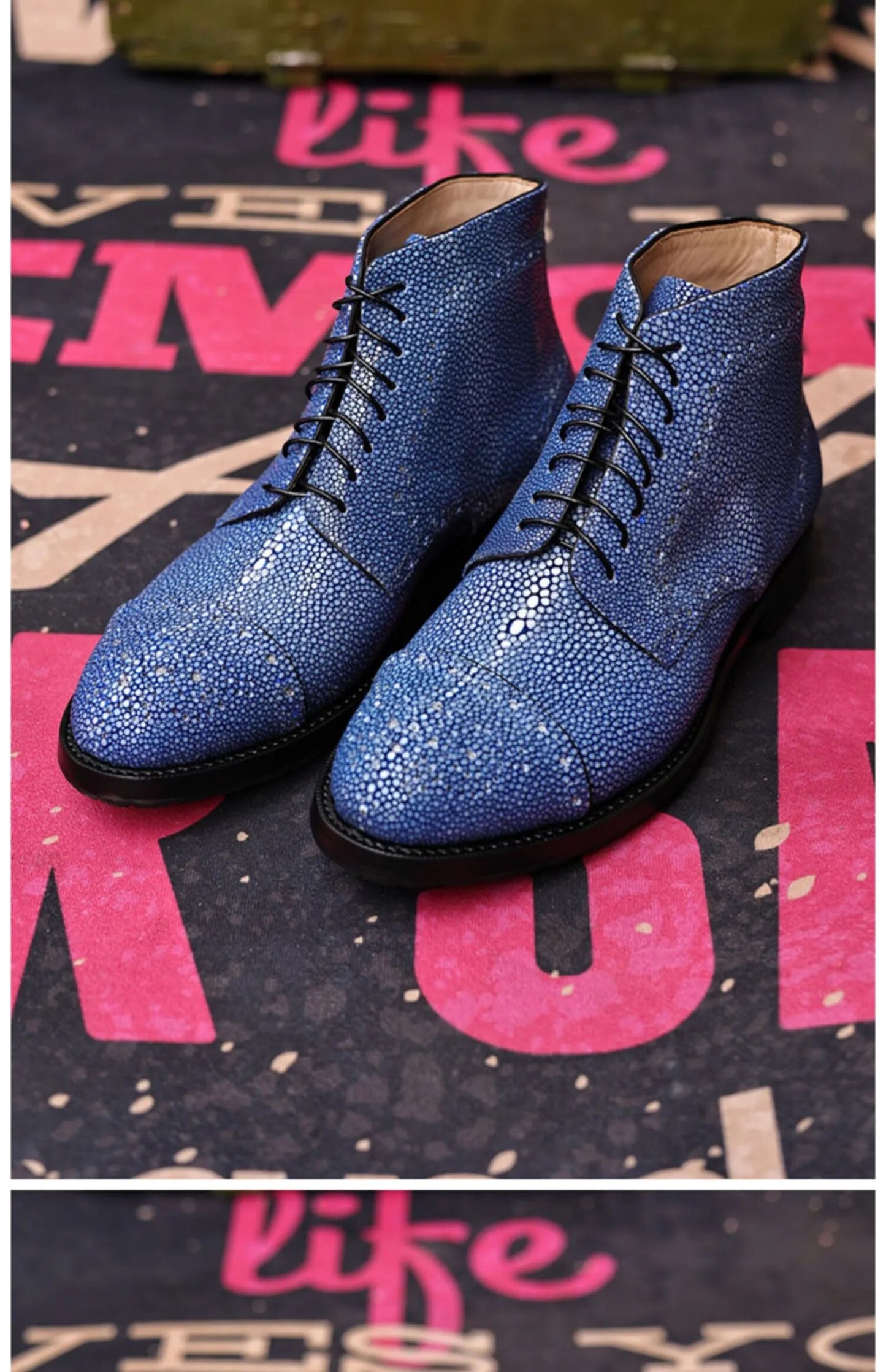 Sipriks Handmade Goodyear Welted Shoes Imported Stingray Skin Martin Boots Men's Lace Up Ankle Boot Cap Toe Brogue Shoes Luxury