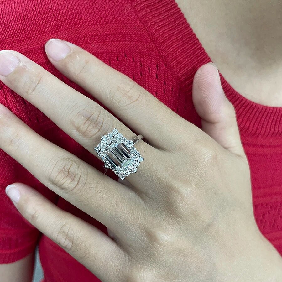 AEAW 14K Yellow Gold Emerald Cut Lab Grown Diamond Engagement Ring 7 Carat CVD diamond ring Lab Diamond Engagement Ring Set IGI