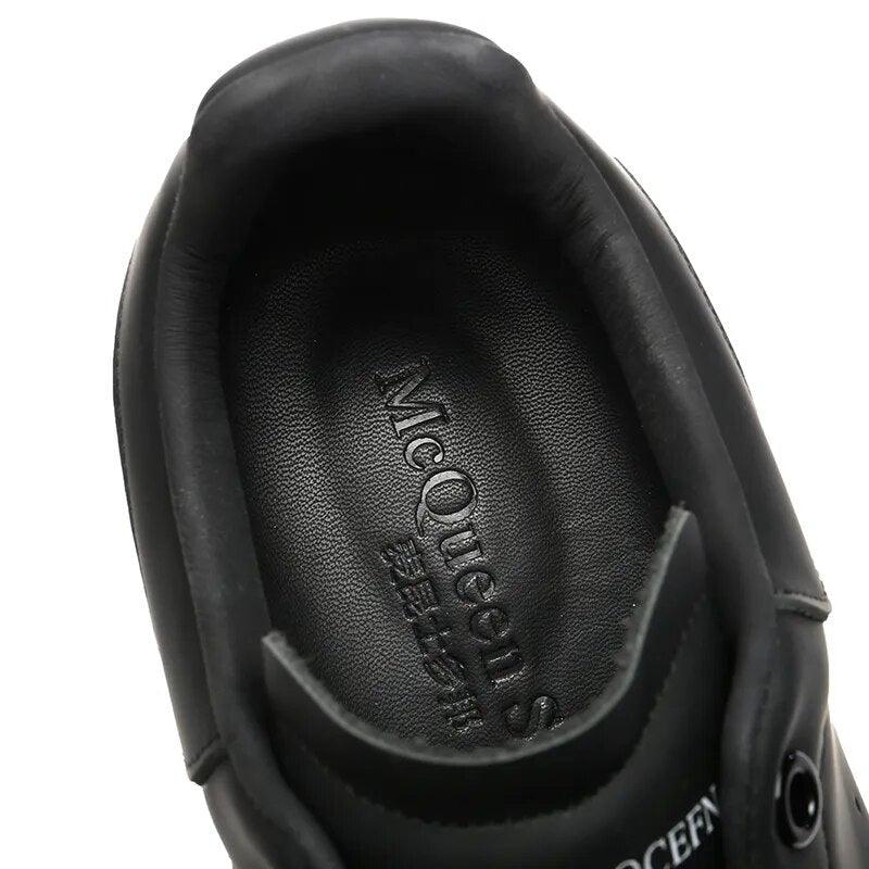 Handmade Black Leather Shoes Men Calf Leather Round-toe Casual Sneakers Unisex Loafers Shoes Women's Platforma Elevator Shoes