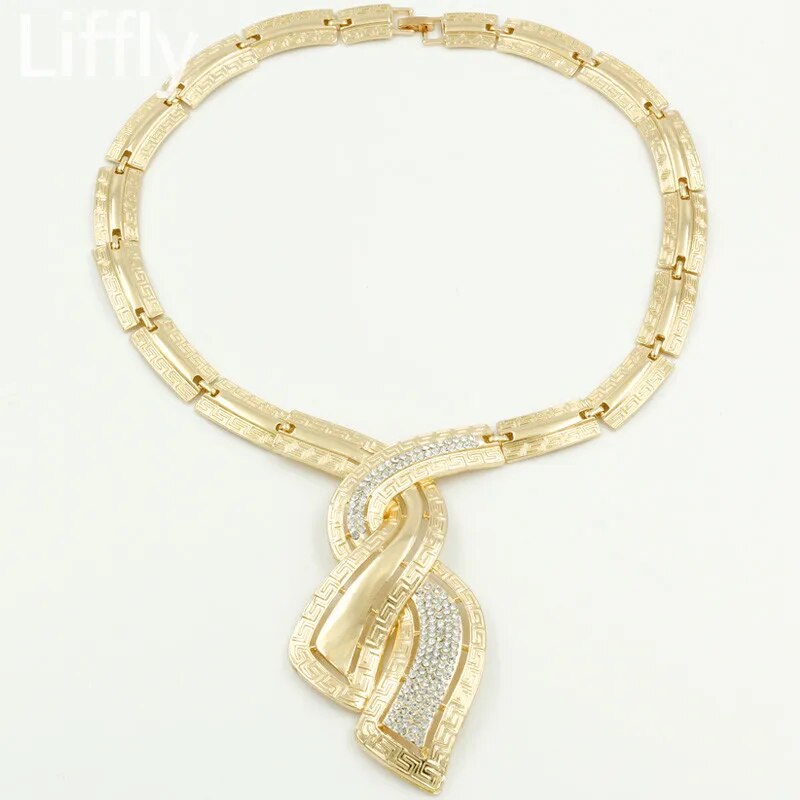 Fashion African Dubai Gold Color Jewelry Crystal Necklace for WomenHoop Earrings Italian Bridal Jewelry Sets Wedding Accessories