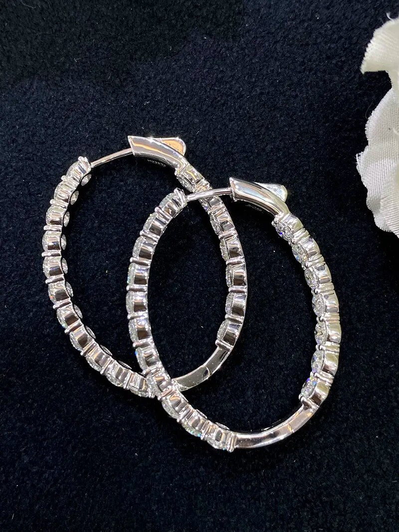 LUOWEND 18K White Gold Earrings Luxury Real Natural Diamond Fashion Drawstring Drill Shape Wedding Jewelry for Women Engagement