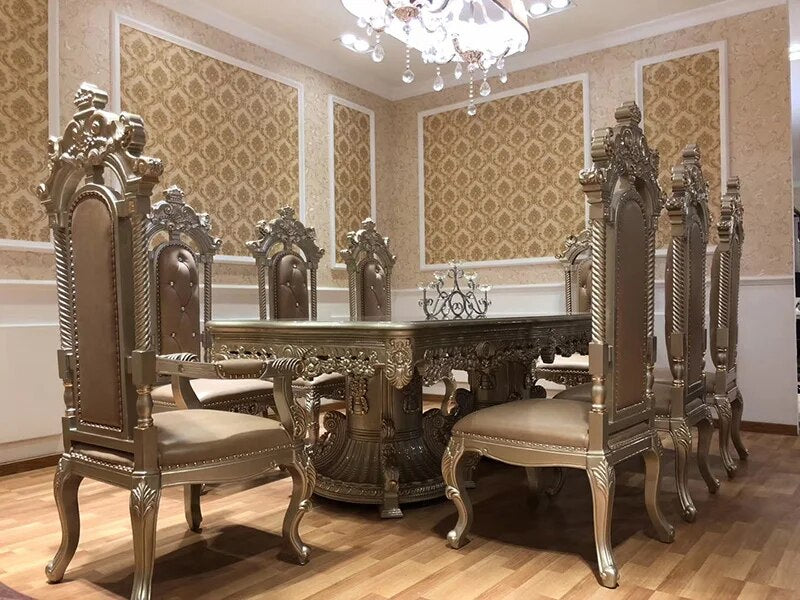European style luxury classic dining table set retro combination solid wood dining table chair