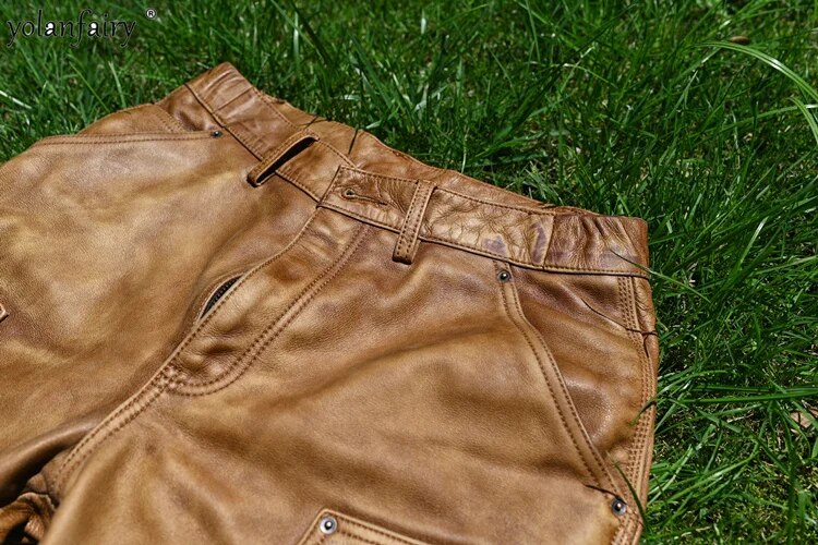 Cow Leather 100% Pants Men 2023 Genuine Leather Trousers for Men Japanese Retro Vintage Casual Men's Clothing Pantalones Hombre