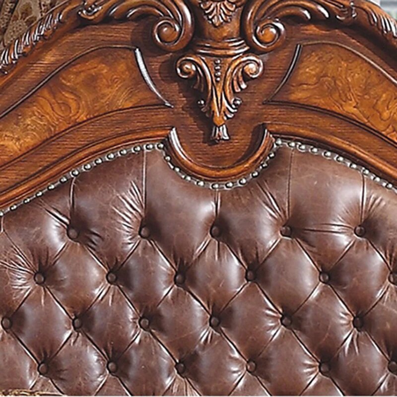 American Leather Bed Master Bedroom Wedding Bed 1.8 Meters Retro Leather Bed European Solid Wood Double Bed Bedroom Furniture