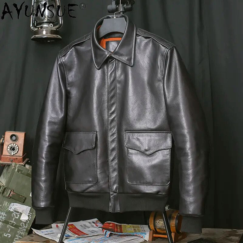 genuine cowhide leather jacket men clothing 2024 autumn coat man flight suit retro men's clothes hommes veste LXR553
