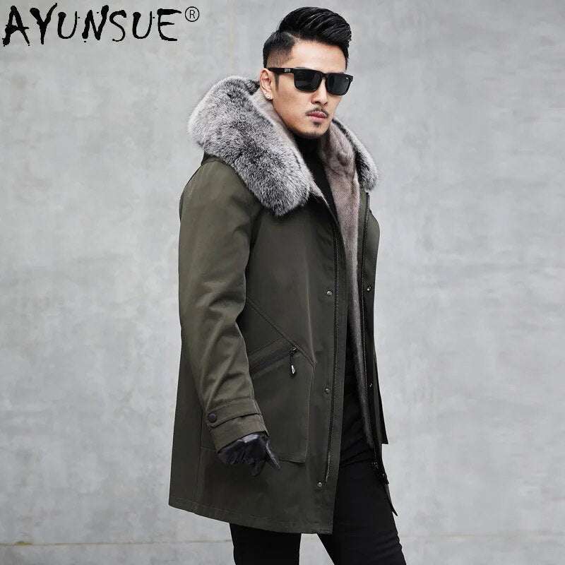 Man Jacket Winter Clothes Men Men's Clothing Real Mink Fur Coats Mens Hooded Parkas Male Fox Collar Chaqueta LXR808