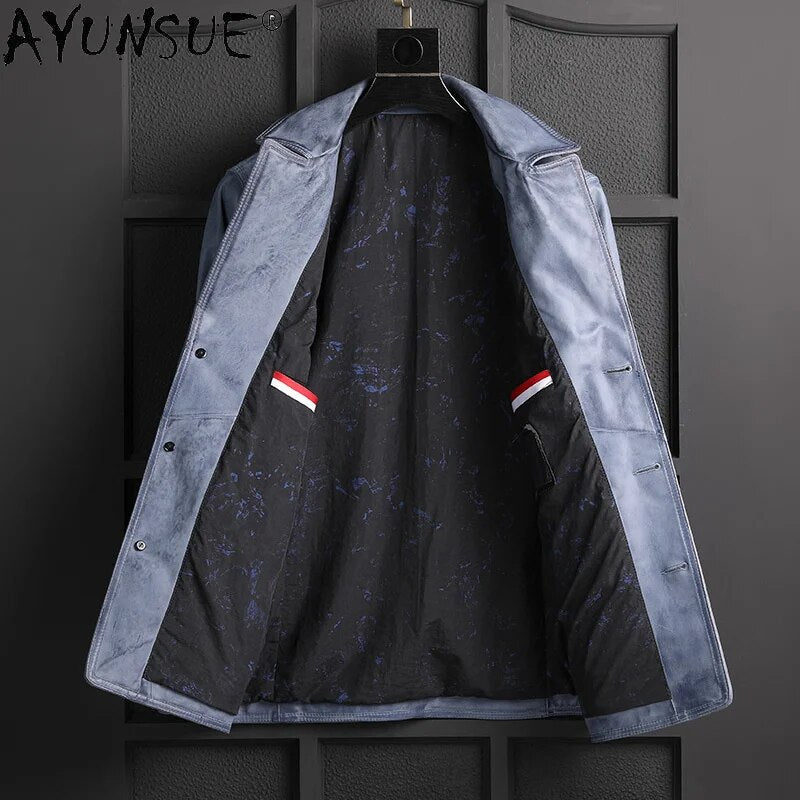 Men Clothing Genuine Cowhide Leather Jacket Mens 2024 Men's Autumn Coat Blue Jackets Chaquetas Hombre LXR1022