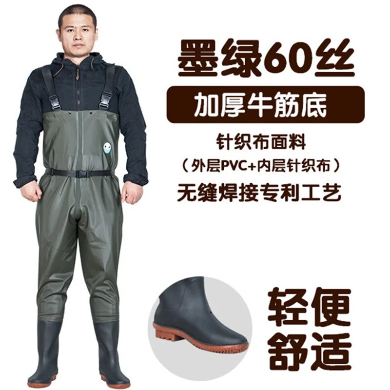 Outdoor Camping Fishing Eu38-46 PVC Pants Wear-resisting Acid Alkali Overalls Wader Shoes Bottoms Non-slip Boots Wading Trousers