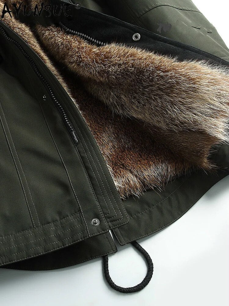 Men Clothing Winter Jacket 5XL Hooded Mens Men's Real Raccoon Fur Coat Thick Parkas Male Ropa Hombre LXR447