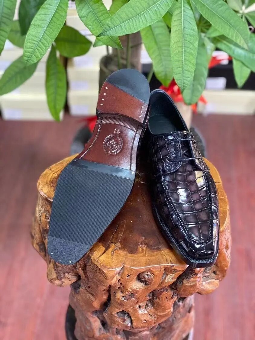 Spring/Summer 2022 Hand Dyed Crocodile Leather Shoes Men's Dress Shoes Lace Up Goodyear Wedding Shoes Boss Work Shoes Office