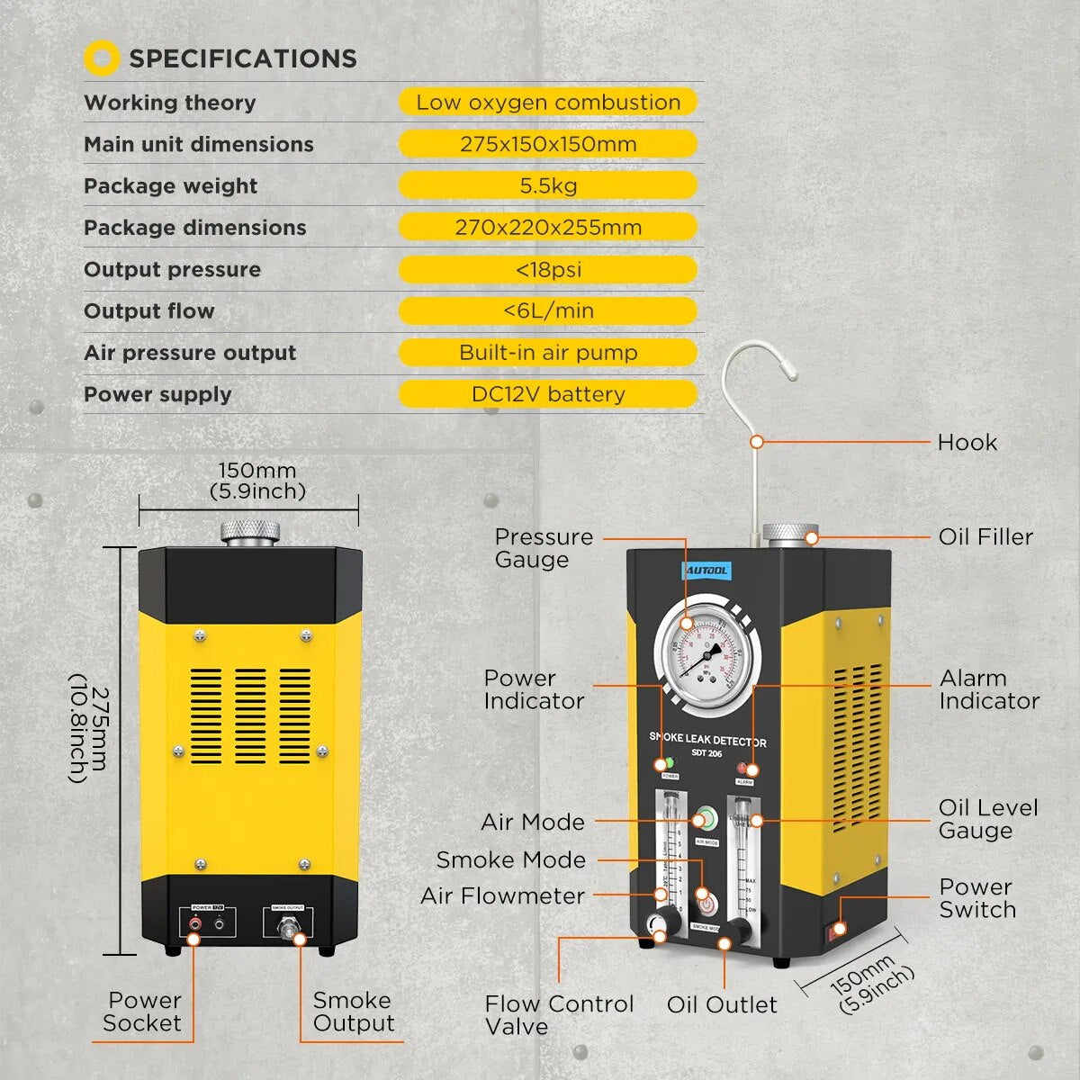 AUTOOL SDT-206 Car Smoke Generator for Cars Pipe Smoke Leak Detector Leak Locator Pipe Diagnostic Tool Wholesale