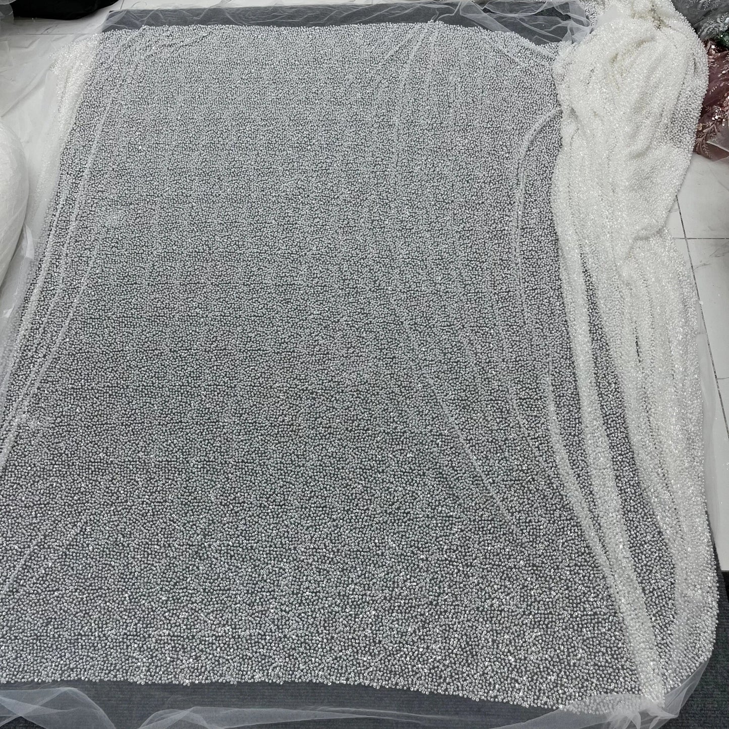 High-Density Pearl Beads Sequins Embroidery Wedding Dress Lace Fabrics Women's Clothing Accessories