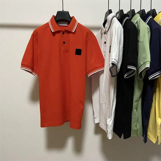 Summer Fashion Stone Label Short Polos Tops for Mens Outdoors Golf T-Shirts Male Gym Running Tees High Quality Clothing