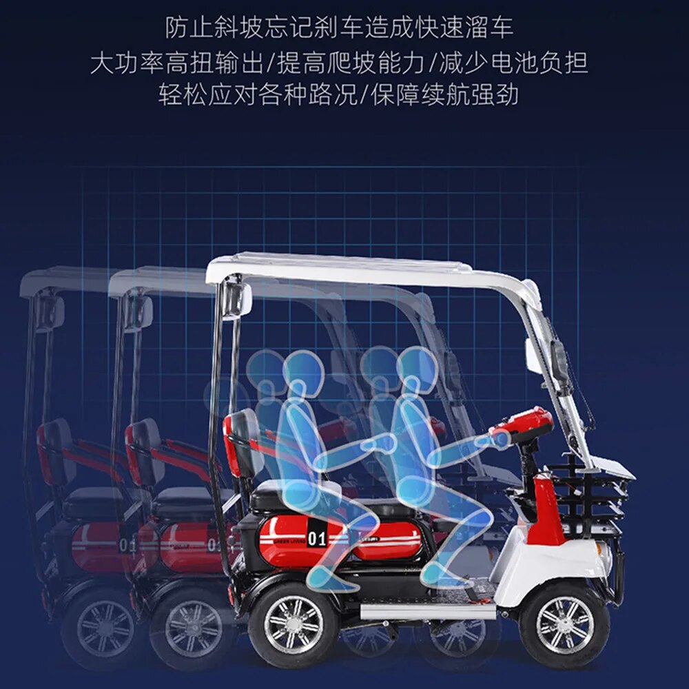 Four Wheeled Electric Car 48V/60V Center Differential Motor Spring Damping Drum Brake Led Dual Light Illumination