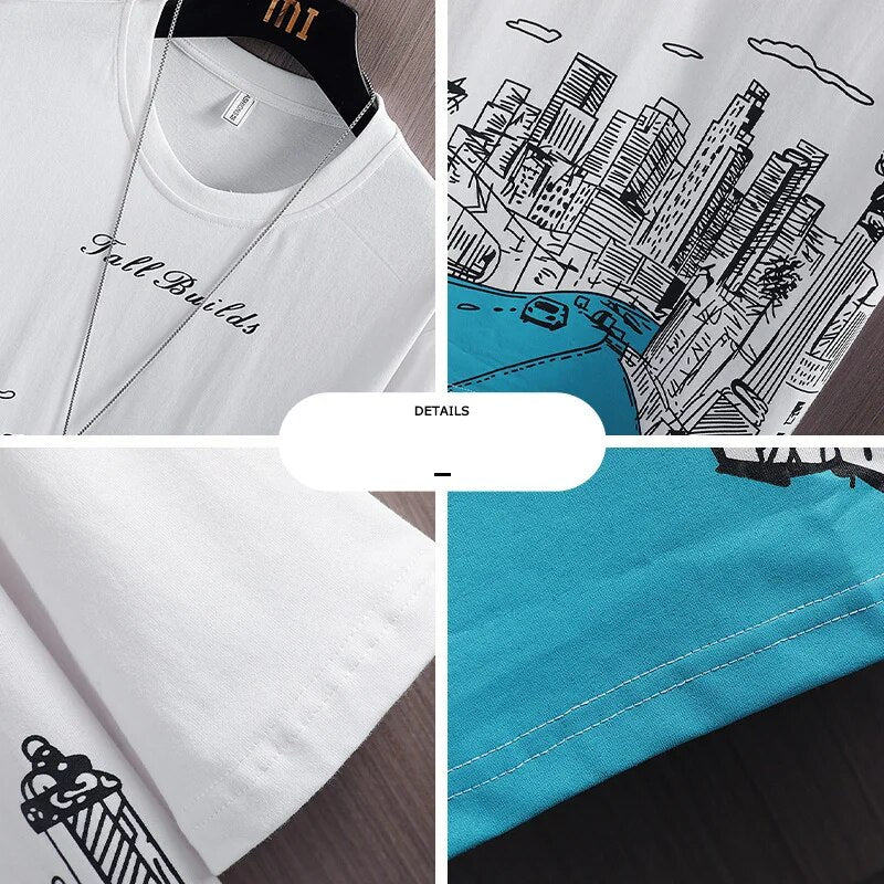 2024 New Summer T-Shirt O-Neck Short Sleeve 100% Cotton Top Print Casual T-shirt Men Fashion Style Tee Shirt Male Dropshipping