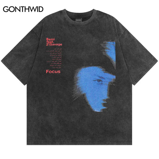Vintage T Shirt Men Streetwear Hip Hop Letter Graphic Print Washed Tshirt Punk Gothic Cotton Tee Shirts Men Harajuku Fashion Top
