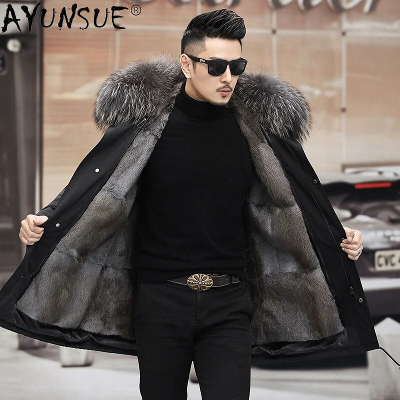 2024 Men's Clothing Winter Jacket Men Real Mink Fur Coat Male Thick Parkas Hooded Mens Jackets Ropa De Hombre LXR 631