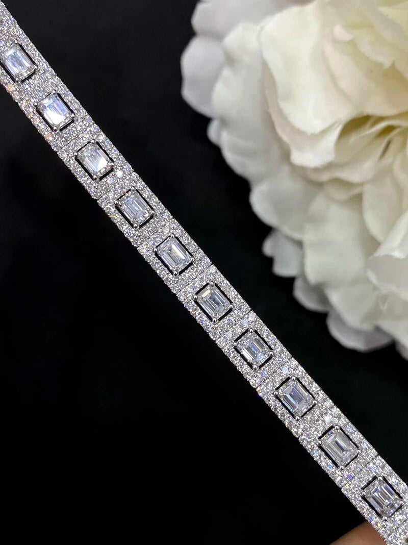 LUOWEND 100% 18K White Gold Bracelet Luxury Real Natural Diamonds 7.8carat Bracelet Wedding Jewelry for Women Engagement Party