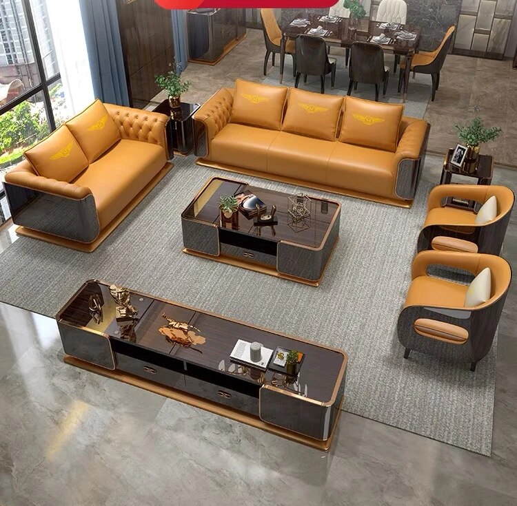 Light luxury sofa set furniture frosted leather modern living room U-shaped sky blue sofa