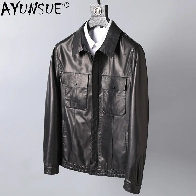 Men Jacket Short Men's Clothing 2024 Mens Genuine Sheepskin Leather Jackets Casual Korean Clothes Ropa Hombre LXR452