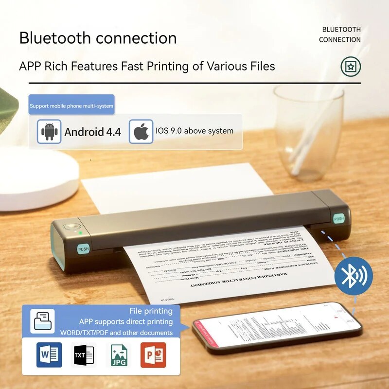 NEW M08F A4 Portable Thermal Printer,Supports 8.26"x11.69" A4 Thermal Paper,Wireless Mobile Travel Printers for Car & Office