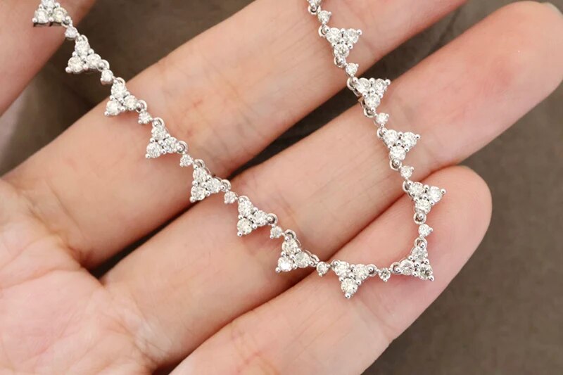 LUOWEND 18K White Gold Necklace Luxury Shiny Real Natural Diamonds 5.8carat Necklace for Women Senior Banquet Jewelry Customize