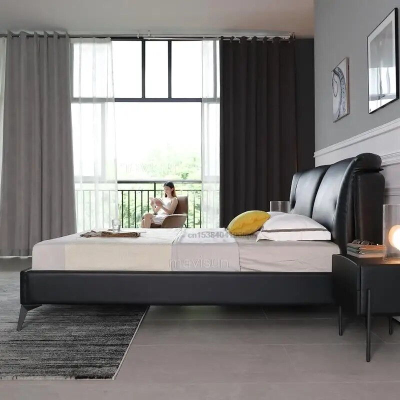 Nordic Modern Leather Bed 2 People For Bedroom Furniture Sets Bad Solid Wood Frame Home Furniture