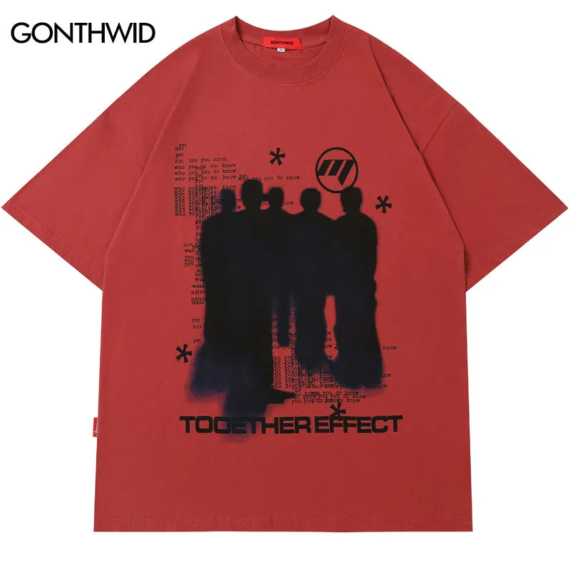 Hip Hop T Shirt Streetwear Shadow Graphic Print Tshirt Harajuku Gothic Punk Oversize Tee Shirts Men Fashion Casual Loose Top Tee