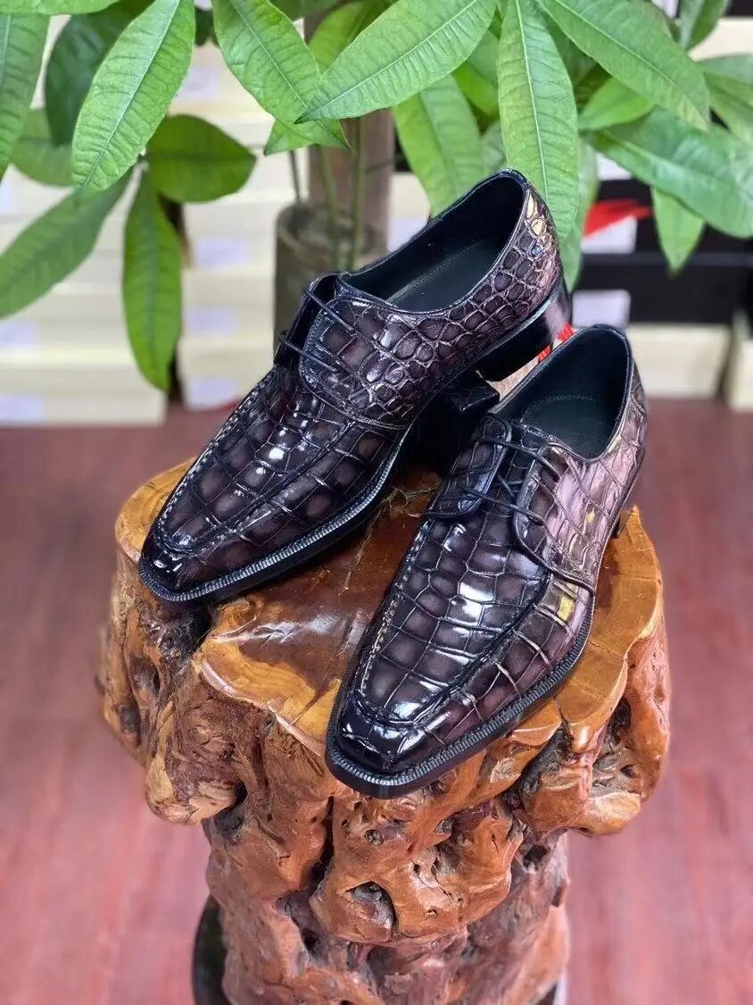 Spring/Summer 2022 Hand Dyed Crocodile Leather Shoes Men's Dress Shoes Lace Up Goodyear Wedding Shoes Boss Work Shoes Office