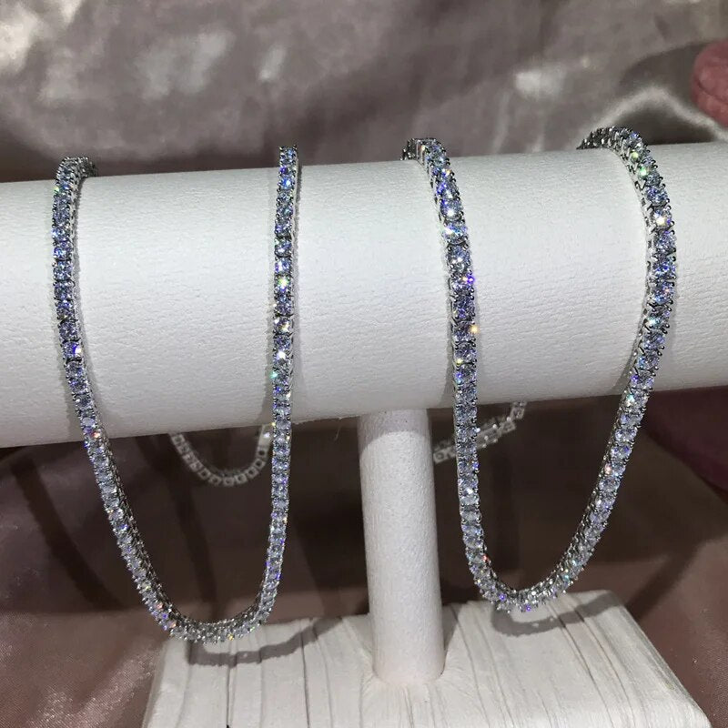 ELSIEUNEE Classic Real Silver 925 Jewelry Chains Tennis Necklaces for Women Simulated Moissanite Diamonds Fine Jewelry Wholesale