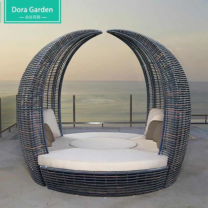 Customized Nordic household creative personality birdcage club hotel open-air sea view room split lotus leisure rattan bed