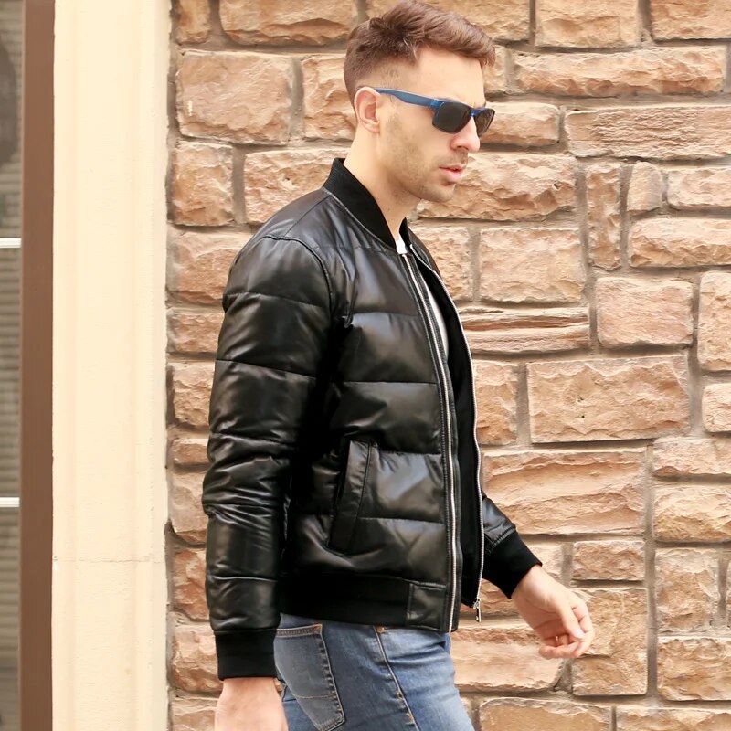 Genuine Leather Jackets Men Natural Sheepskin Down Jacket Men's Padded Baseball Collar Winter Coats 2024 New Jaqueta FCY