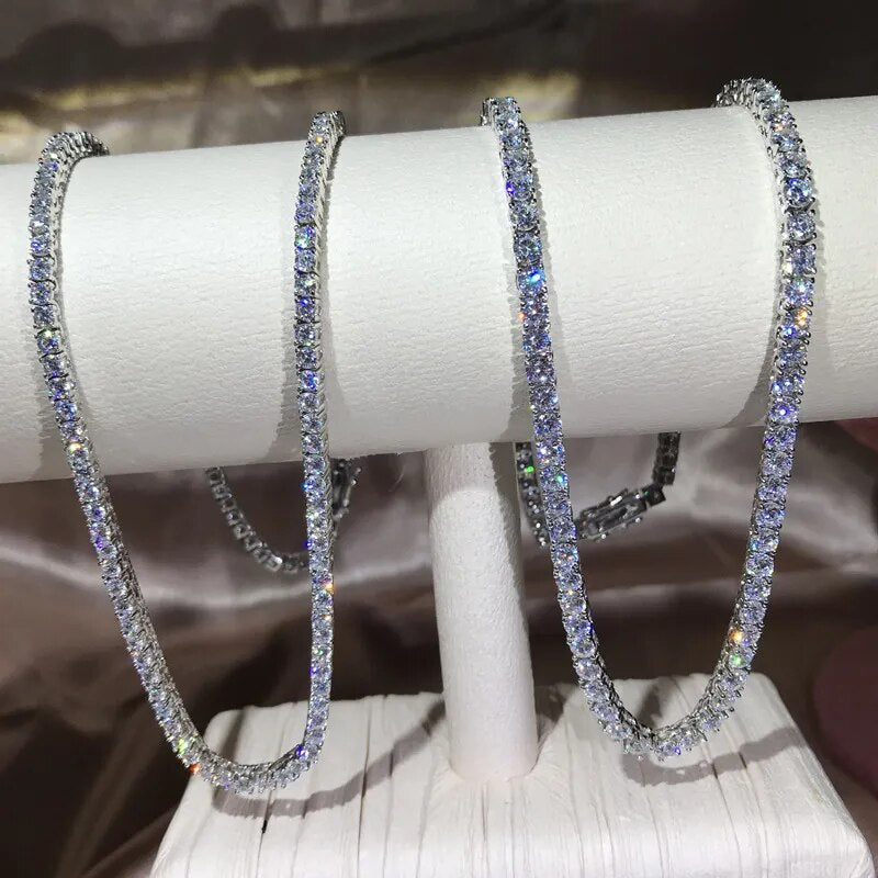 ELSIEUNEE Classic Real Silver 925 Jewelry Chains Tennis Necklaces for Women Simulated Moissanite Diamonds Fine Jewelry Wholesale