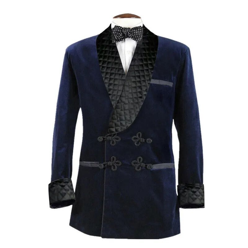 Purple Velvet Men Suit Jacket Shawl Lapel Long Blazer with Double Breasted Dinner Party Wedding Tuxedo Latest Designs Coat - KAISERINC