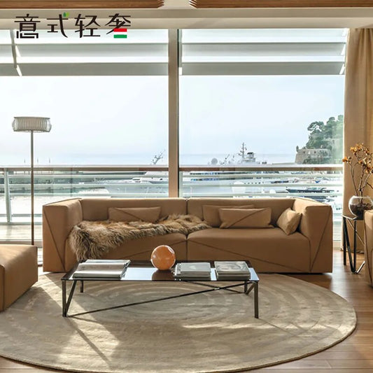 Customized villa custom-made imported first layer frosted leather three-seat sofa Minimalist large apartment designer