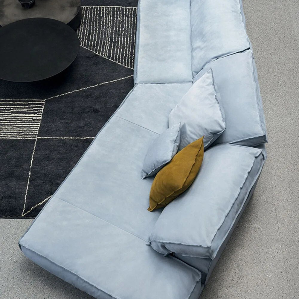 Living Room Cephalic Layer Sofa Cowhide Sponge Filling Timber Framing Soft Backrest With Armrest Pillow Furniture Household