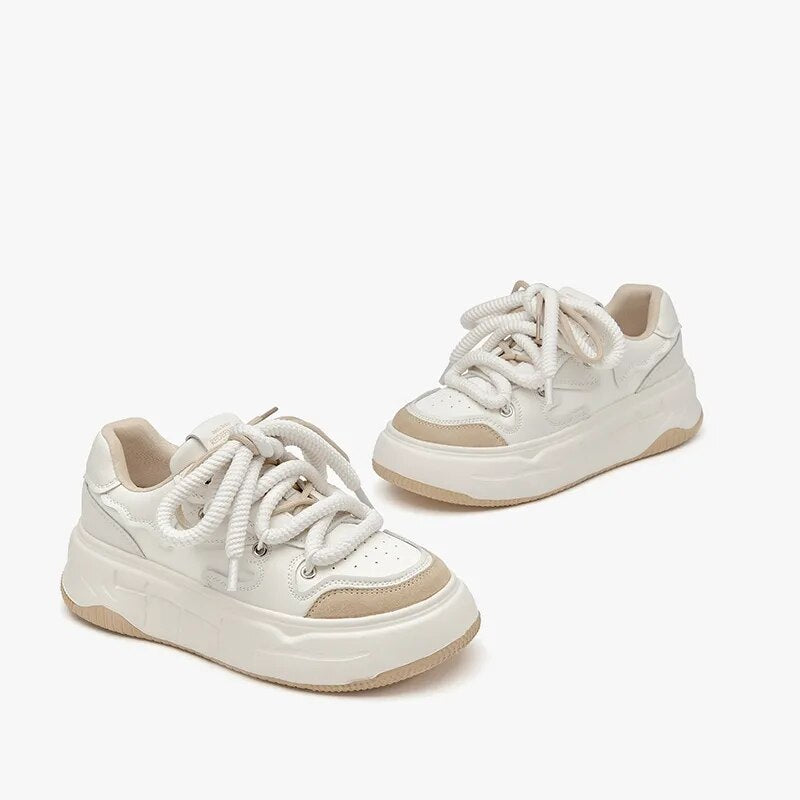 BEAUTODAY Casual Sneakers Women Genuine Leather Breathable Mesh Light Lace-up Mixed Colors Platforms Ladies Shoes Handmade 29712
